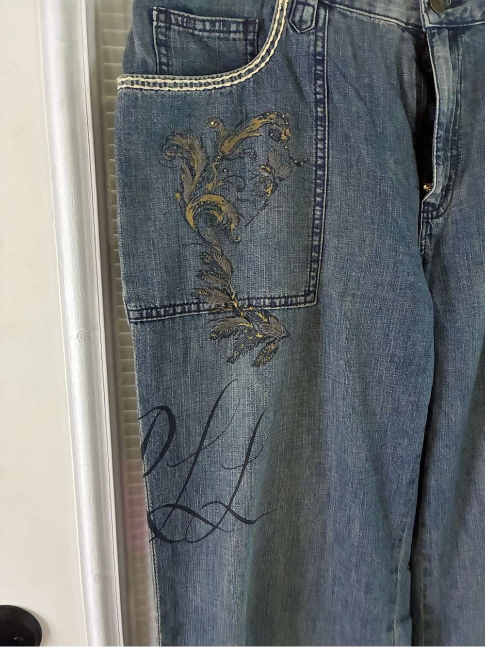 Lauren Ralph Lauren Blue Wide-Leg Jeans with Embroidery - Picture 3 of 4